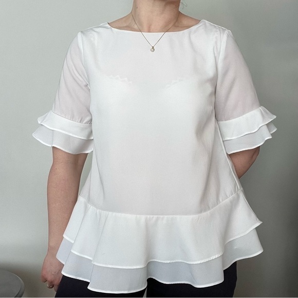 Dex The Suit Shop White Tiered Ruffled Blouse Sz XS - Picture 1 of 9